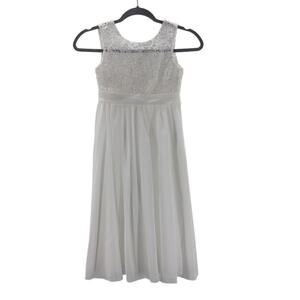 GIRL'S PARTY DRESS 6-7 Y white lace chiffon flower girl long maxi dress B74